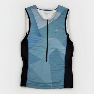 Sugoi Cycling Jersey Men Large Blue Black Geometric Sleeveless Pro Fit Front Zip